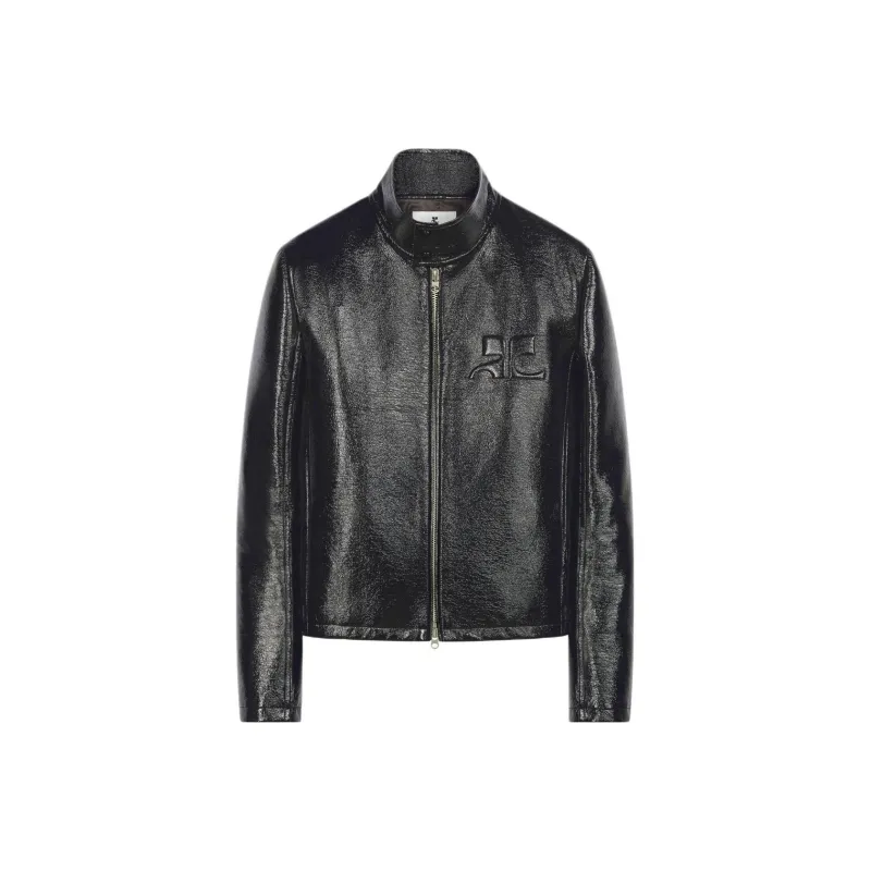 COURREGES Logo Embossed Patent Biker Jacket-0