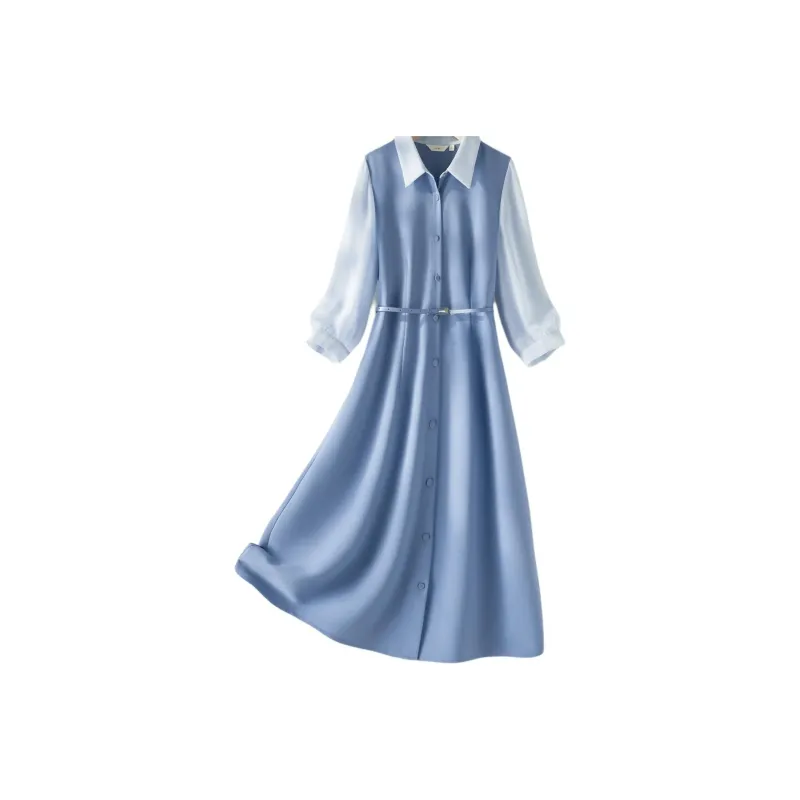 IHIMI Long Sleeved Dress Women's Blue-1