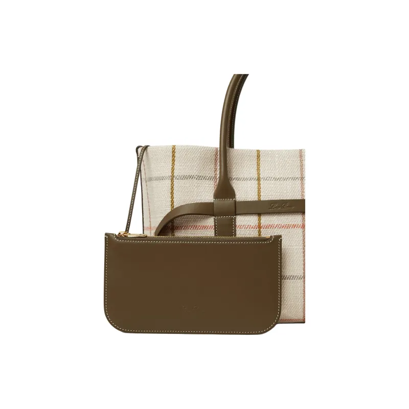 Loro Piana Ghiera Linen Tote Bag, Shopping Bag, Handbag Small Size Women's Khaki-5