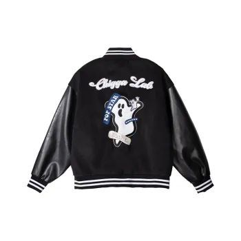 CHIGGALAB Loose Fit Baseball Jacket Unisex Black