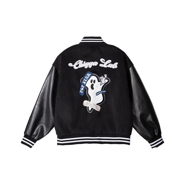 CHIGGALAB Loose Fit Baseball Jacket Unisex Black-0