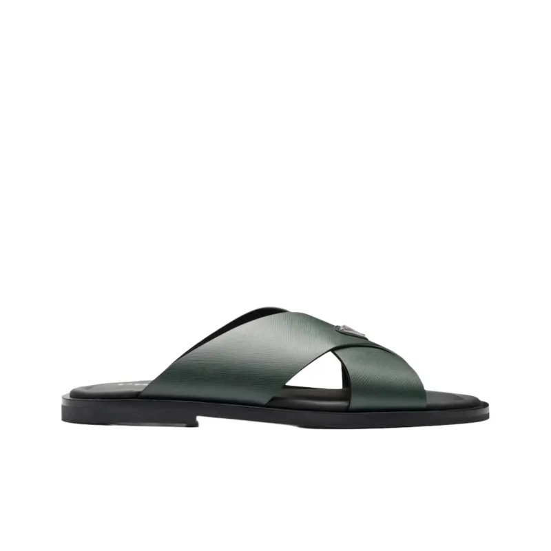 PRADA Saffiano Abrasion Resistant Slide Slippers Men's Green-1