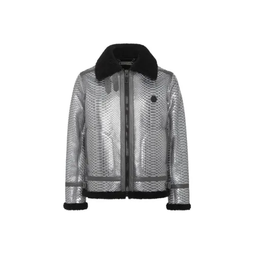 PHILIPP PLEIN Shearling Python Jacket Jackets & Coats Men's Silver