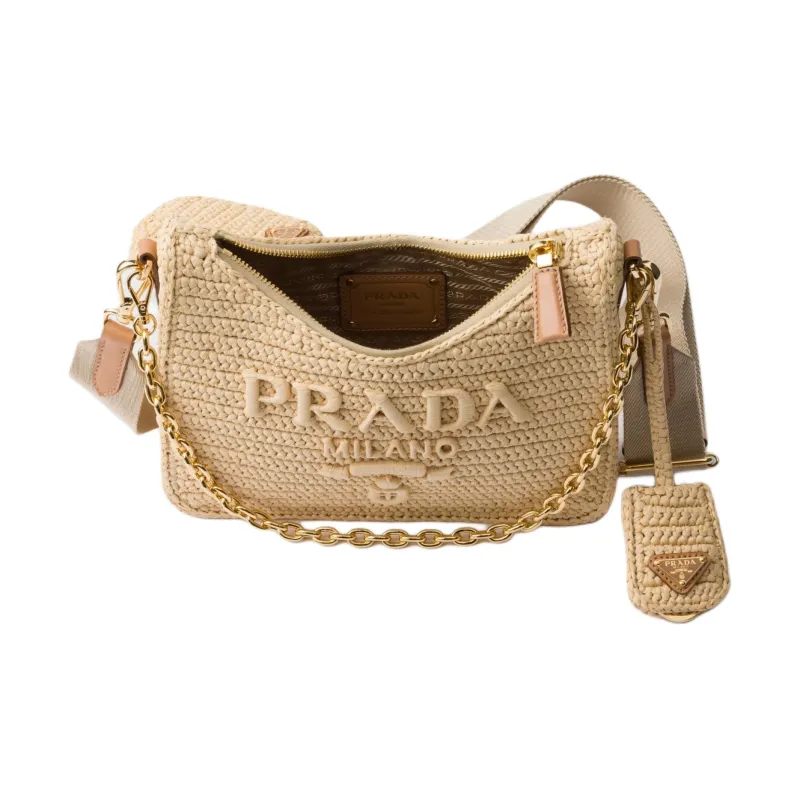 PRADA Re Edition Raffia Shoulder Bag Women's Natural-4