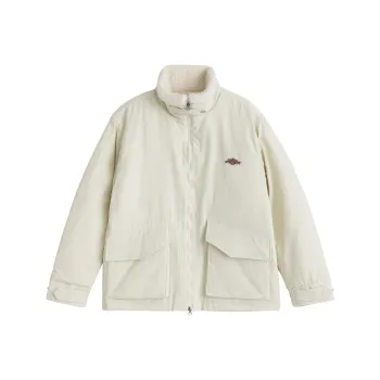 KXLFCHN Letter Solid Color Lapel Loose Fit Puffer Jacket Unisex