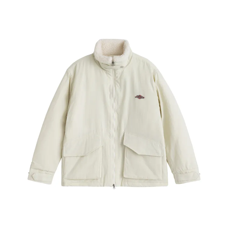 KXLFCHN Letter Solid Color Lapel Loose Fit Puffer Jacket Unisex-0