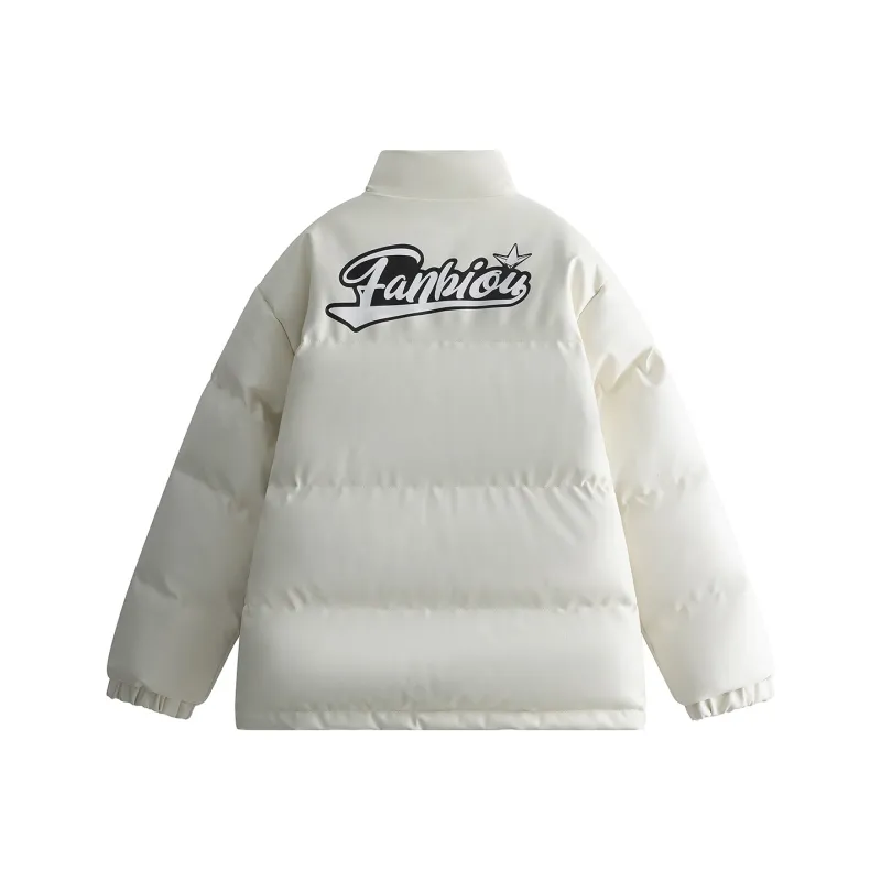 FANBIOU Letter Stand Collar Loose Fit Thickened Puffer Jacket Unisex-6
