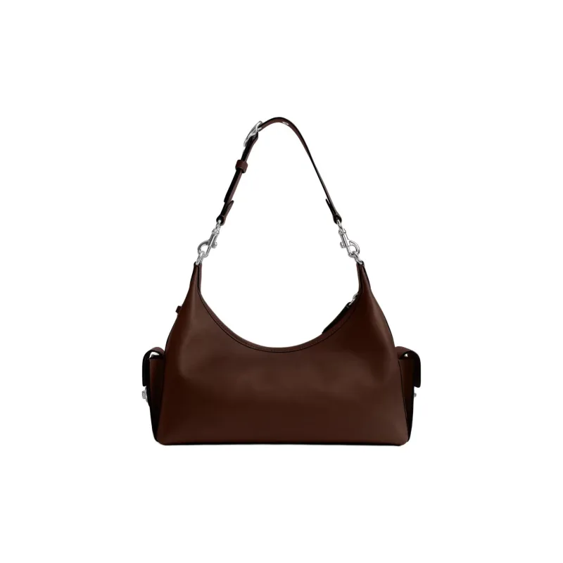 COACH PocketJuliet Shiny Leather Biker Bag, Shoulder Bag Large Size Women's Brown-2
