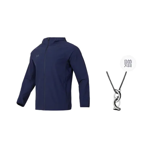 Under Armour Keep Warm From The Wind Windbreaker Jacket Unisex Marine Blue With Free Necklace