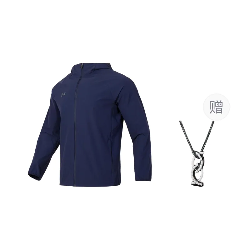 Under Armour Keep Warm From The Wind Windbreaker Jacket Unisex Marine Blue With Free Necklace-0