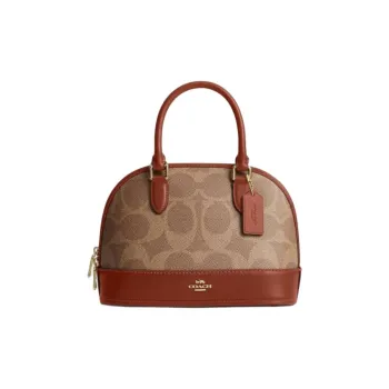 COACH Artificial Leather One Shoulder Handbag Small Size Women's Brown Yellow With Caramel