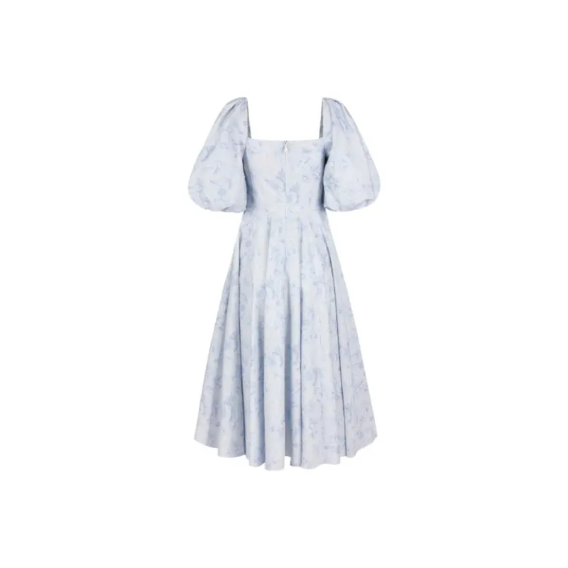 Selkie Collection Short Sleeved Dress Women's Light Blue With Afternoon Garden Print-1