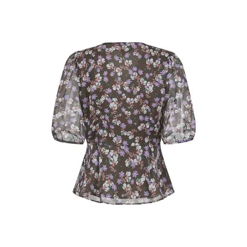 JZ. ANNAKRO Chiffon Shirt Women's Floral Coffee-1