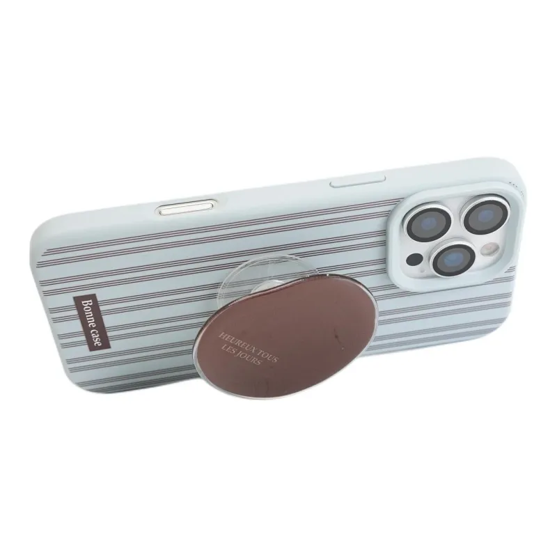 Sopi Silicone Material Blue Brown Stripes Stand Phone Cases Compatible With IPhone 16/15 Pro Max/Apple 13/14 Pro/Max-3