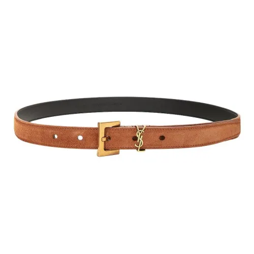SAINT LAURENT Suede Leather Belts Women's Brown 1CM