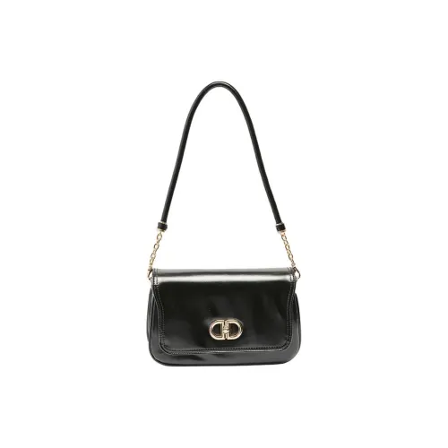 Three Blessings PU Shoulder Bag Medium Size Women's Black/Ivory White