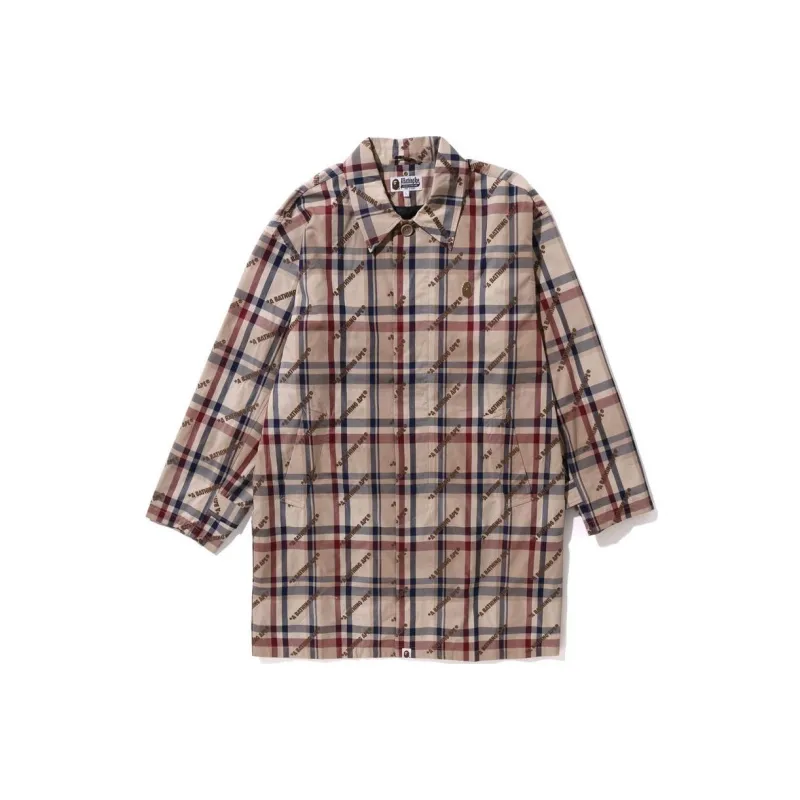 Bape A BATHING APE Logo Check Pattern Long Coat-0