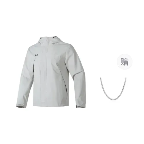Under Armour Water Resistant Windbreaker Jacket Men's Light Gray Comes With Necklace