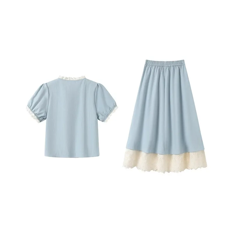 GULIANFEI Skirt Set Women's Light Blue-1