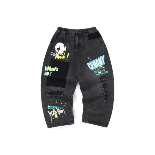 GENANX Straight Jeans Unisex Black Gray