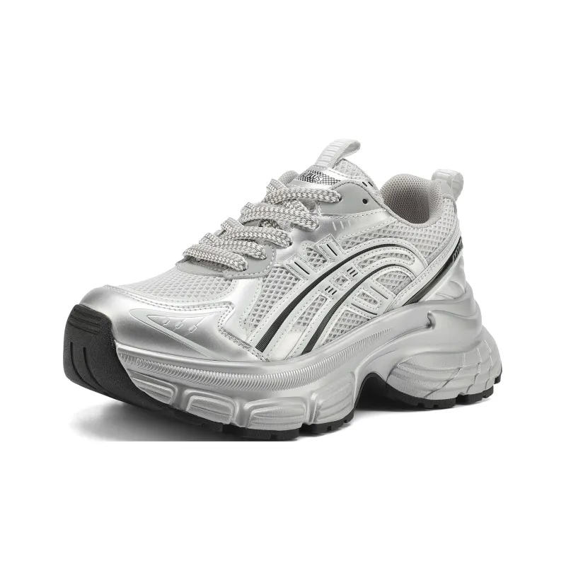 FIVE PLUS Cushioning, Slip Resistant, And Abrasion Resistant Low Top Chunky Sneakers Women's Silver-1
