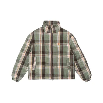 MostwantedLab Puffer Jacket Unisex Green Plaid Pattern
