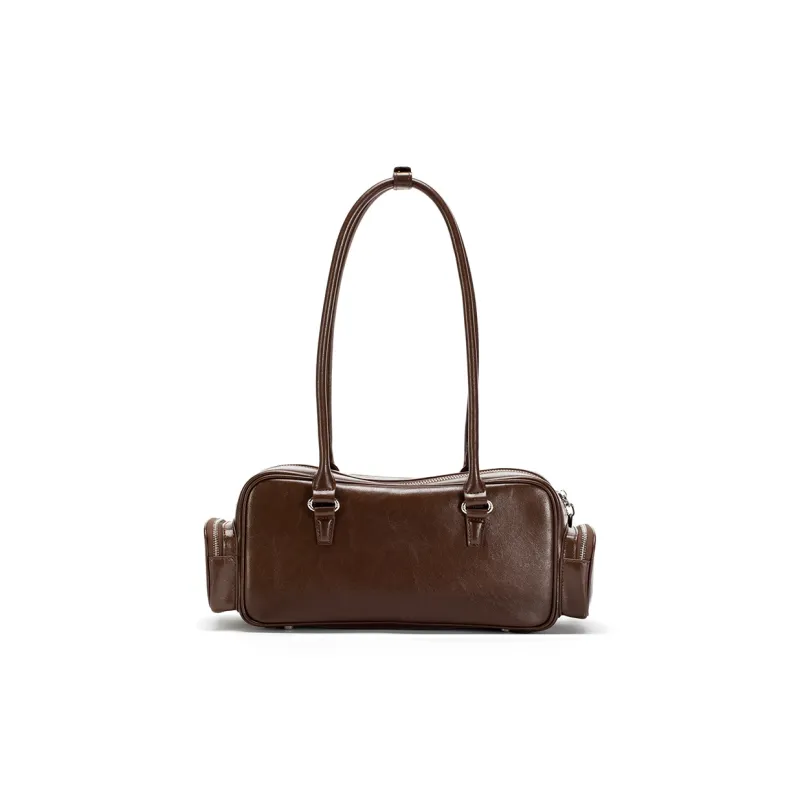 JELLYTOYBOY Cow Leather Reshaping Shoulder Bag Shoulder Bag, Handbag Women's Chocolate Brown/Pink-3