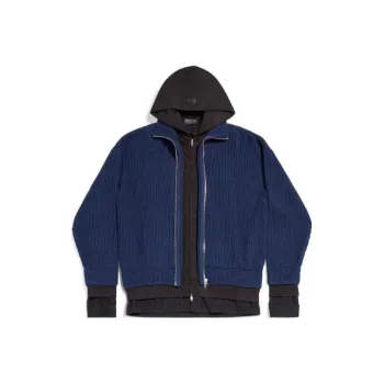 Balenciaga Layered Zip Up Knitted Hoodie