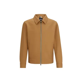 HUGO BOSS FW23 Zip-Up Slim-Fit Jacket In Cotton Jackets Coats Men's Brown