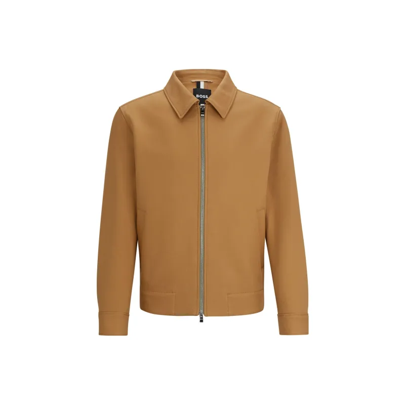 HUGO BOSS FW23 Zip-Up Slim-Fit Jacket In Cotton Jackets Coats Men's Brown-0
