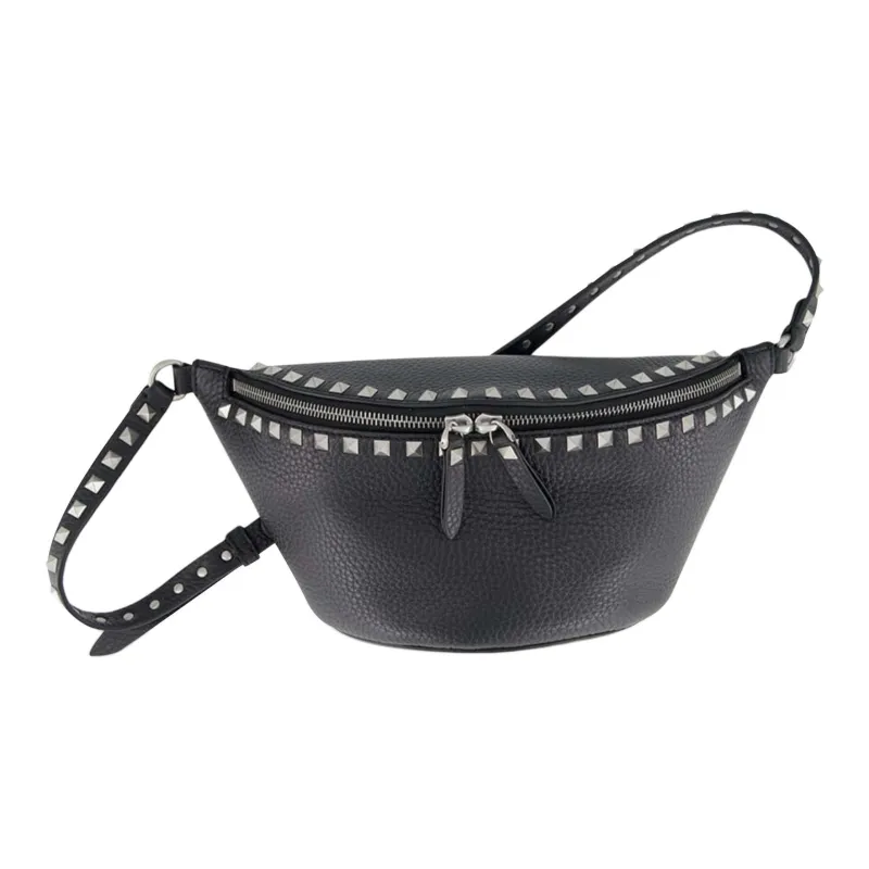 Valentino GARAVANIRockstud Grain Calfskin Fanny Pack Unisex Black-0