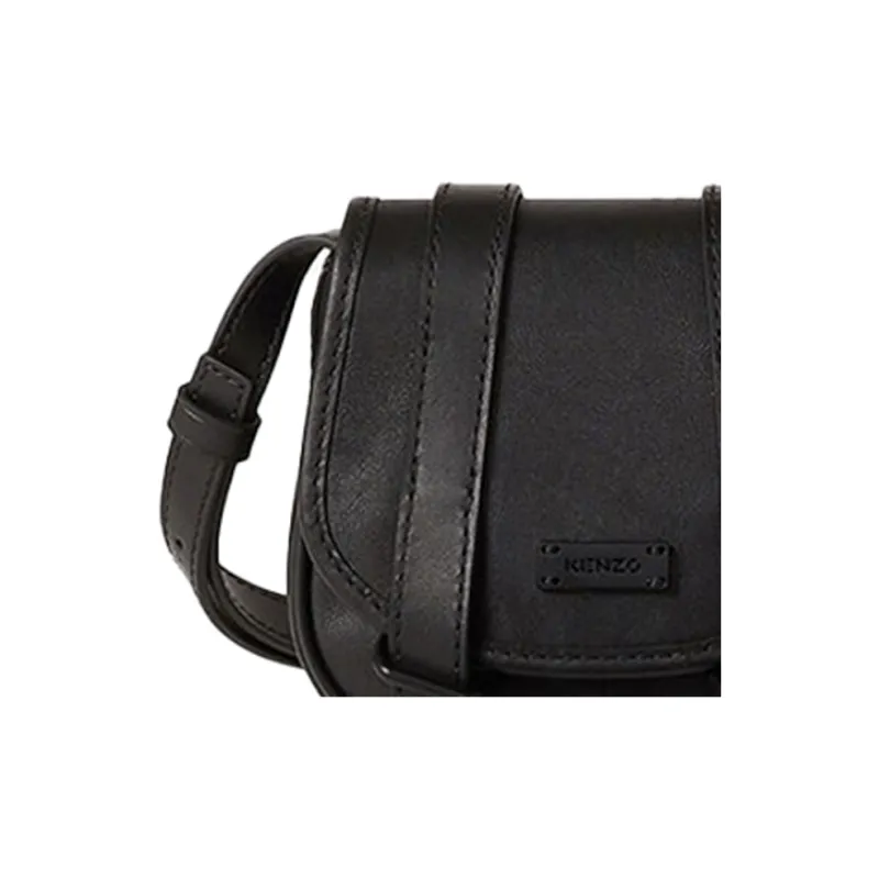 KENZO Cow Leather Messenger Bag, Shoulder Bag, Crossbody Bag Mini Unisex Black-3