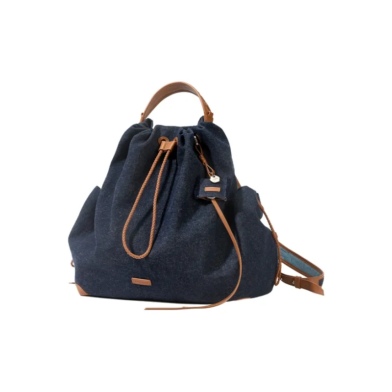 Songmont Cow Leather With Fabric Backpack Tubas Unisex White & Tea Brown & Blue Dyed & Black Clothing Sets-0