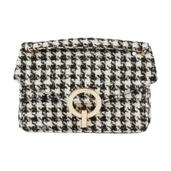 Sandro Fabric Crossbody Bag Medium Size Women's Black White Plaid