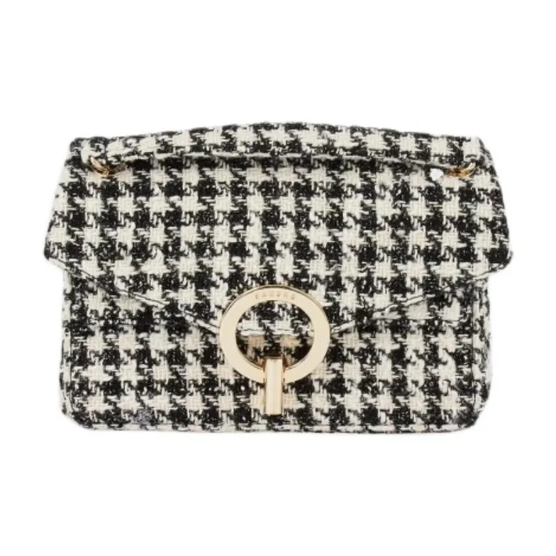 Sandro Fabric Crossbody Bag Medium Size Women's Black White Plaid-0