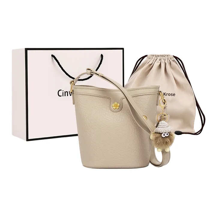CinvaiKrose Cow Leather Shoulder Bag, Crossbody Bag, Bucket Bag, Cylinder Bag Small Size Women's Brown/Apricot/Black-6