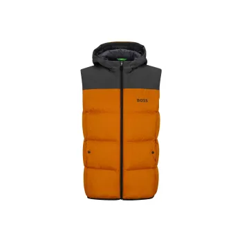 HUGO BOSS Water Repellent Hooded Gilet With Logo Detail Down Jacket Men's Orange