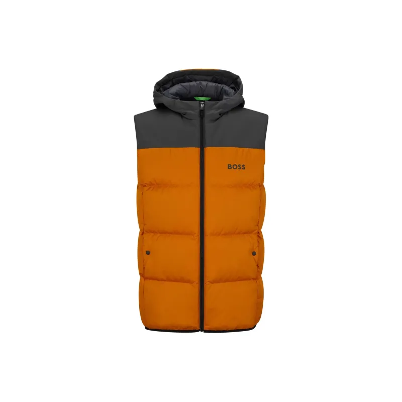 HUGO BOSS Water Repellent Hooded Gilet With Logo Detail Down Jacket Men's Orange-0