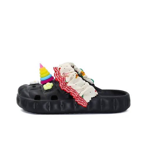 OUBT Rainbow Unicorn, Lace Trim Clogs Women's Black