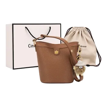 CinvaiKrose Cow Leather Shoulder Bag, Crossbody Bag, Bucket Bag, Cylinder Bag Small Size Women's Brown/Apricot/Black