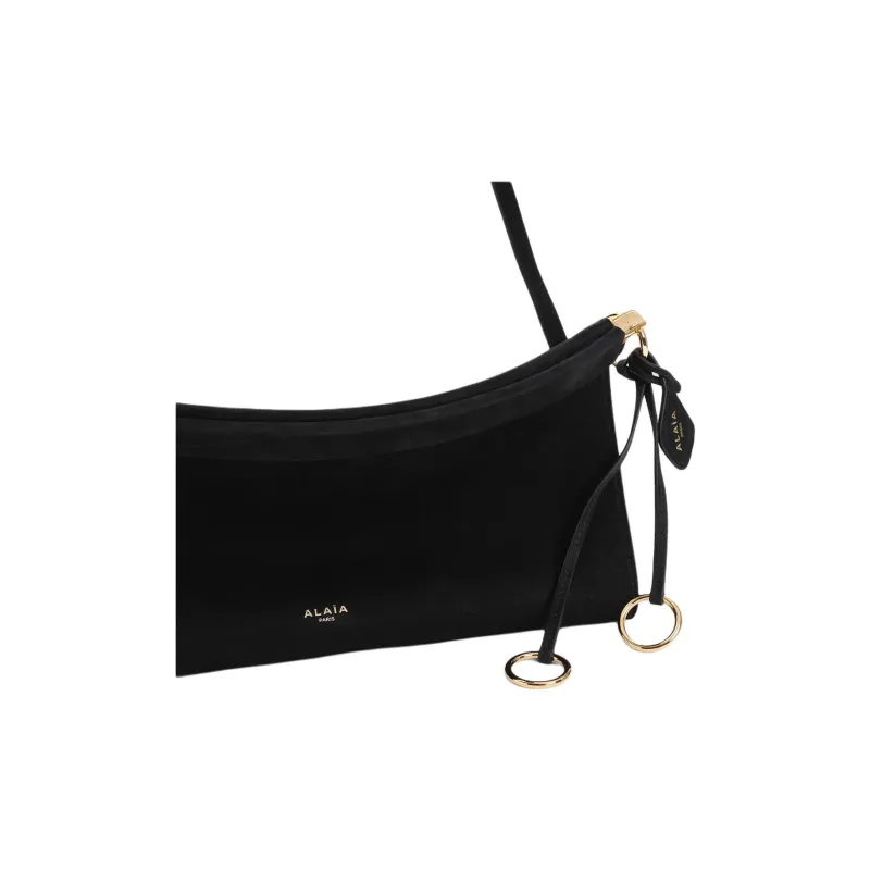 Alaia Suede Calfskin Shoulder Bag Medium Size Women's Black-2