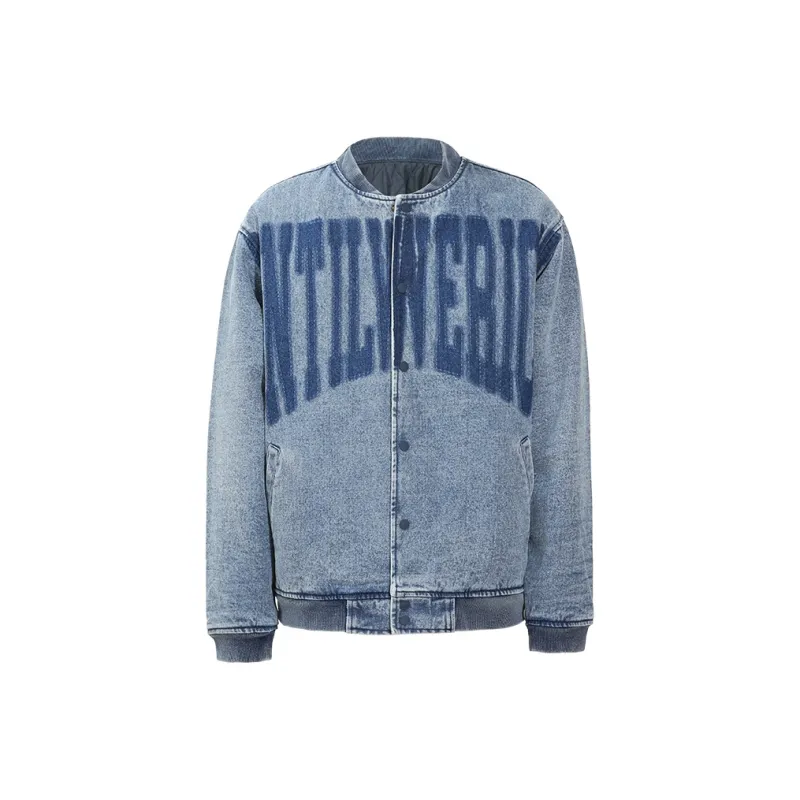 UNTILWERICH Baseball Jacket Fall And Winter Thickened Puffer Jacket Unisex Blue-0