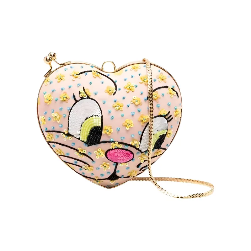 MOSCHINO Fabric Clutches Shoulder Bag Crossbody Bag Women's Light Pink/Multicolor-0