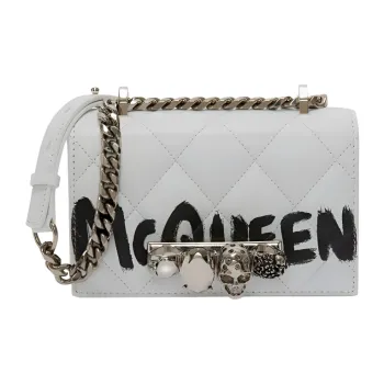Alexander McQueen JEWELLED SATCHEL Nappa Leather Handbag, Shoulder Bag, Crossbody Bag Mini Women's White