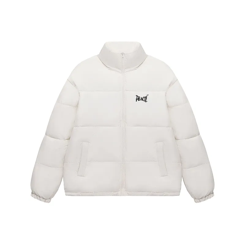 Teach Peace Basic Letter Print Thickened Stand Collar 90 Fill Power White Duck Down Coat Down Jacket Unisex-24