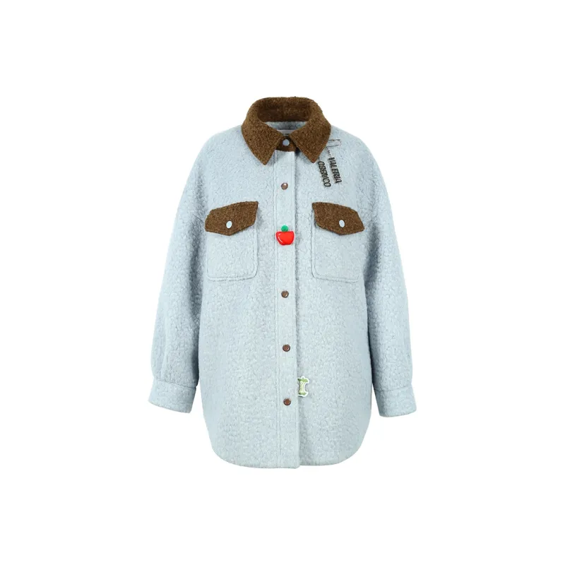 Valeria Obbaco Velvet-feel Coat Unisex Blue Coffee-0
