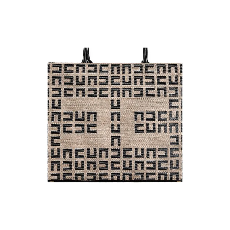 Elisabetta Franchi Raffia Tote Bag, Shopping Bag, Handbag Medium Size Women's Beige/Black-4