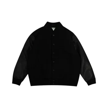 GRAF Jacket Men's HQHD Black Leather Sleeves Woolen Baseball Jackets