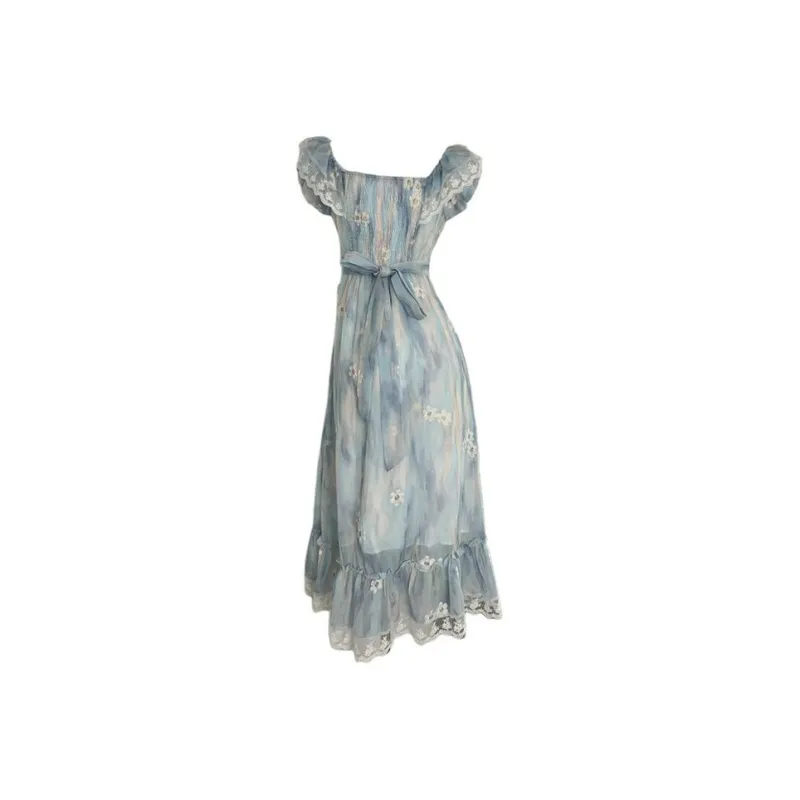 PLANE DRIFT Short Sleeved Dress Women's Dream Blue Long-1