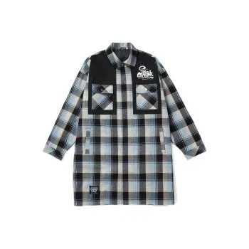 GENANX Trench Coats Unisex Apricot Blue Plaid